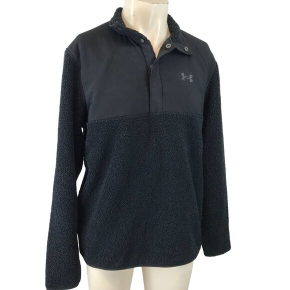 UNDER ARMOUR GOLF ~ MENS LG LARGE ~ BLACK FLEECE PULLOVER SWEATER JACKET - Picture 1 of 7
